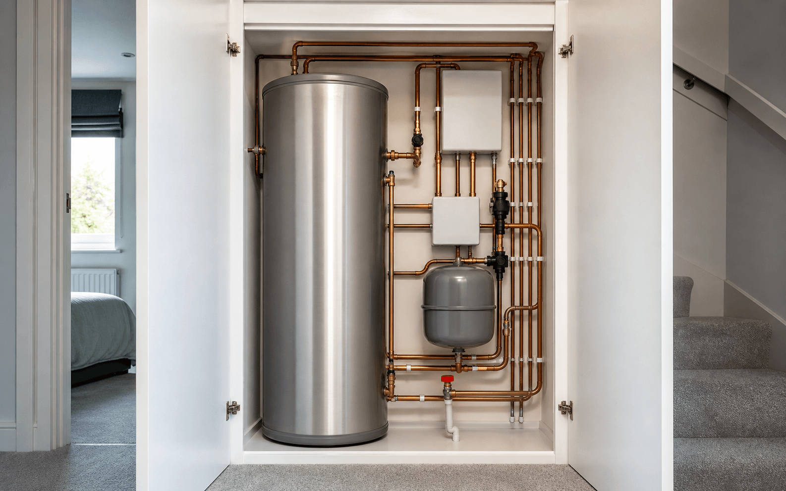 Unvented cylinder for a three-storey house — Sketty, Swansea