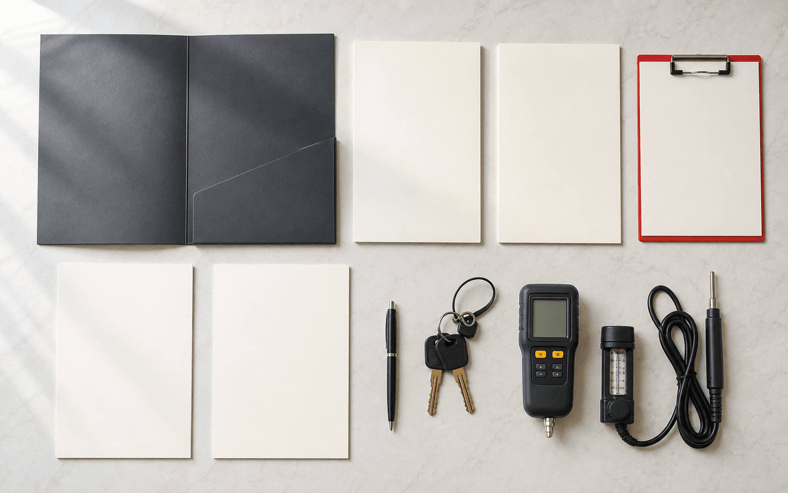 Service record card and boiler benchmark book on a kitchen worktop